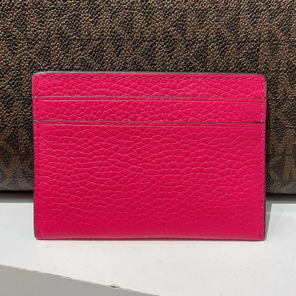 MICHAEL KORS Reed Large Pebbled Leather Card Holder Case Electric Pink  NWT